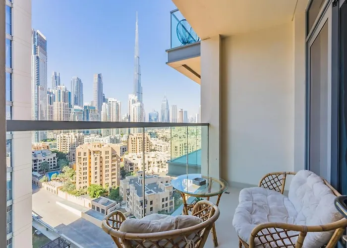 Modern Retreat With Balcony And Burj Khalifa View