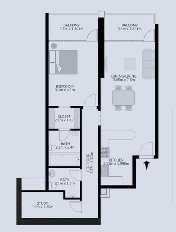 Stylish 1-bedroom Retreat In Amal Tower Sports *