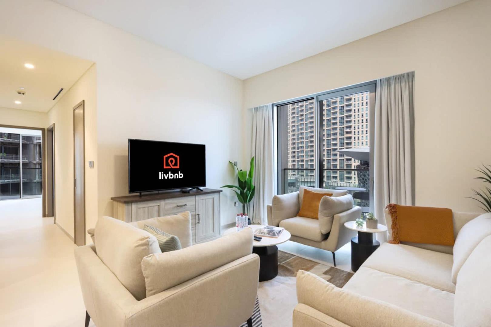 Livbnb-modern 2br With Partial Burj Khalifa View Dubai